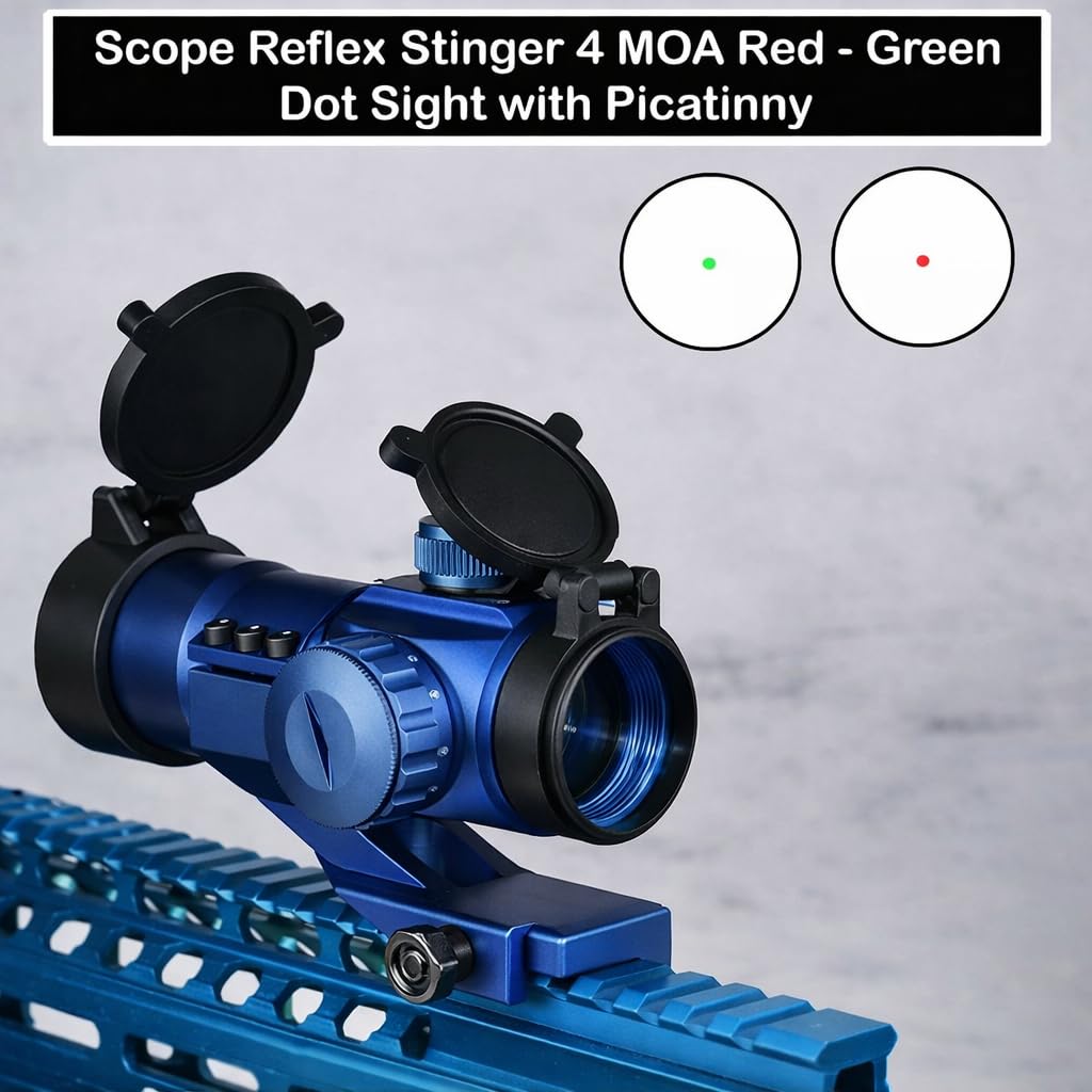 Tactical Scope Reflex Stinger 4 MOA Red - Green Dot Sight with Picatinny Mount (Blue Color)