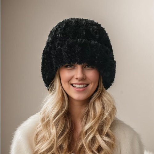 Maiduoduo Womens Winter Beanie Hat Knitted Warm Furry Beanie Skull Cap Winter Hats Slouchy Faux Fur Fuzzy Outdoor (Black)