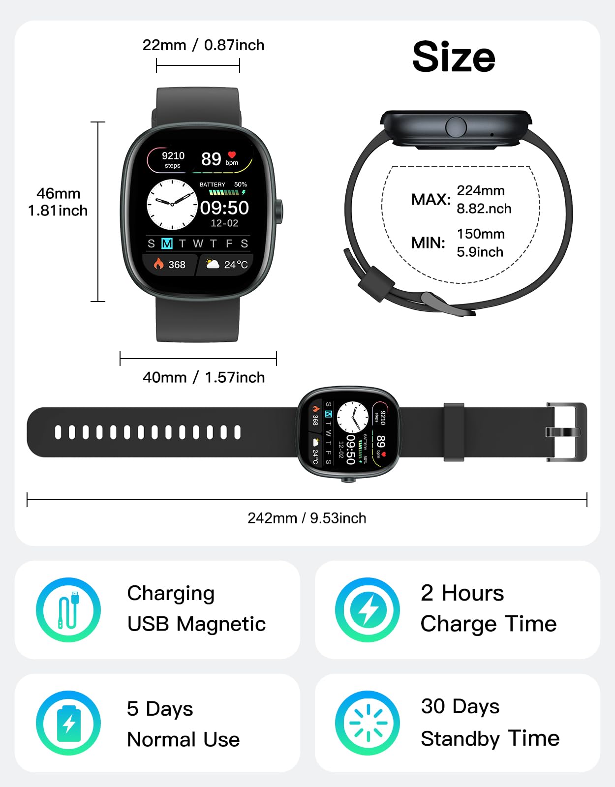 Fitness Trackers for Men Women with Bluetooth Call 24/7 Heart Rate & Blood Oxygen Monitor Sleep Tracker, Steps/Calories Counter Stopwatch/Timer/Alarm Clock, Pedometer for Walking Waterproof (Black)