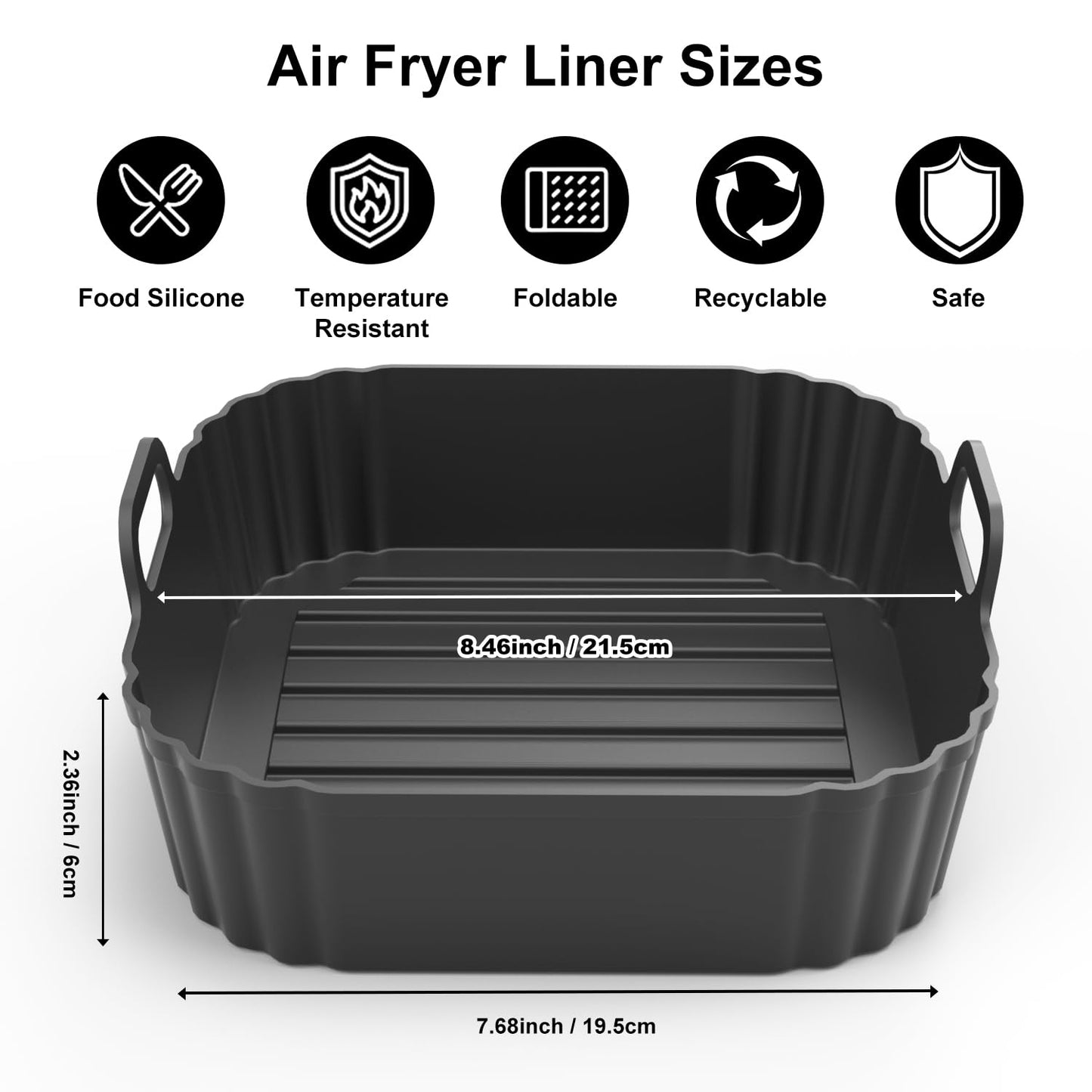 Square Silicone Air Fryer Liners 2 Pack, Compatible with Ninja AF141 181, 8.5 Inch Air Fryer Liners for COSORI 5-6.5 QT, Reusable Silicone Basket, Air Fryer Accessories