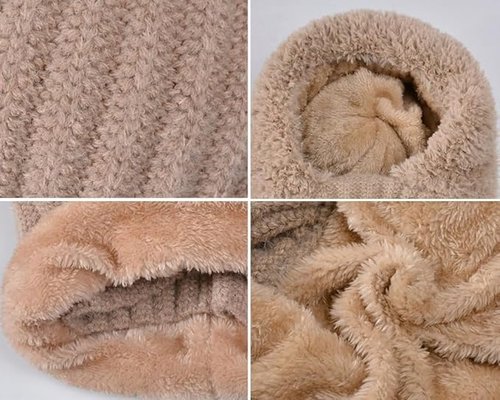 3 in 1 Beanie Hat for Women, 3 in 1 Beanie Hat with Scarf and Mask,Warm Winter Pom Hat for Cold Weather (Khaki)