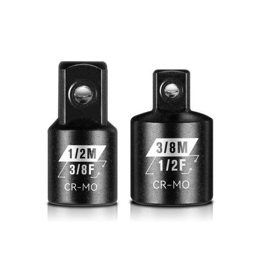 BLACKROBOT 2PCS Impact Socket Adapter and Reducer Set, 3/8" to 1/2" & 1/2" to 3/8" Socket Adapter Set, SAE Drive Cr-Mo Steel Exceeds ANSI Standards, Square Drive Adapter for Impact Driver Wrench