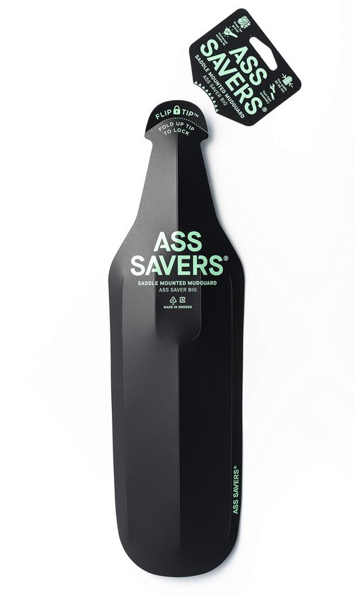 Ass Savers Big Saddle Mudguard for Wide Tires, 30-50 mm, up to 55 mm, Generation 4, Maximum Rain Protection, No Tools Mount, Patented Flip Tip, Lightweight, Stable, Self Centering, CX, Gravel, Black