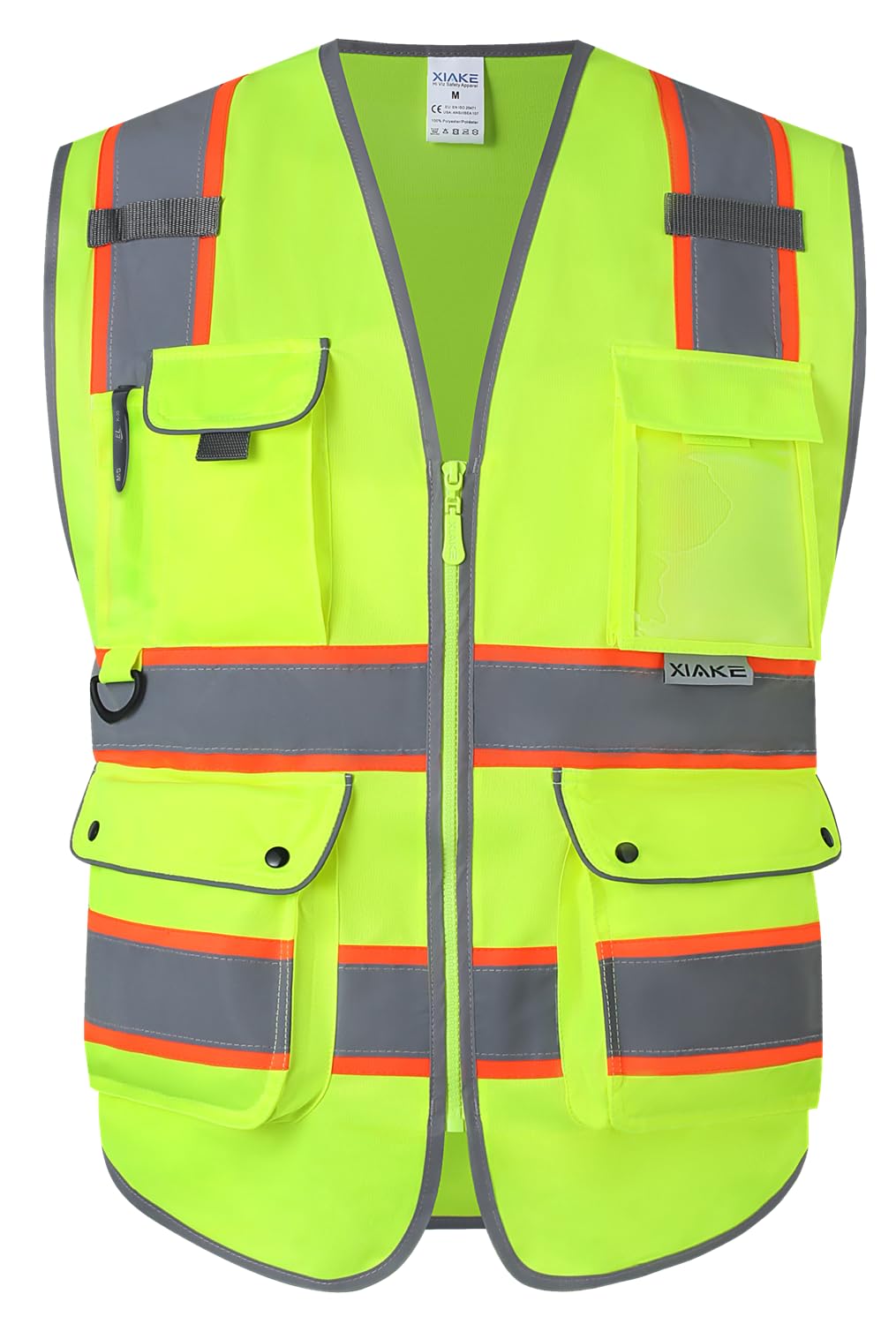 XIAKE Reflective Safety Vest for Men & Women High Visibility Class 2 Vest with 2 Inch Dual Tone Reflective Strips (Yellow - Orange Trim, Small)