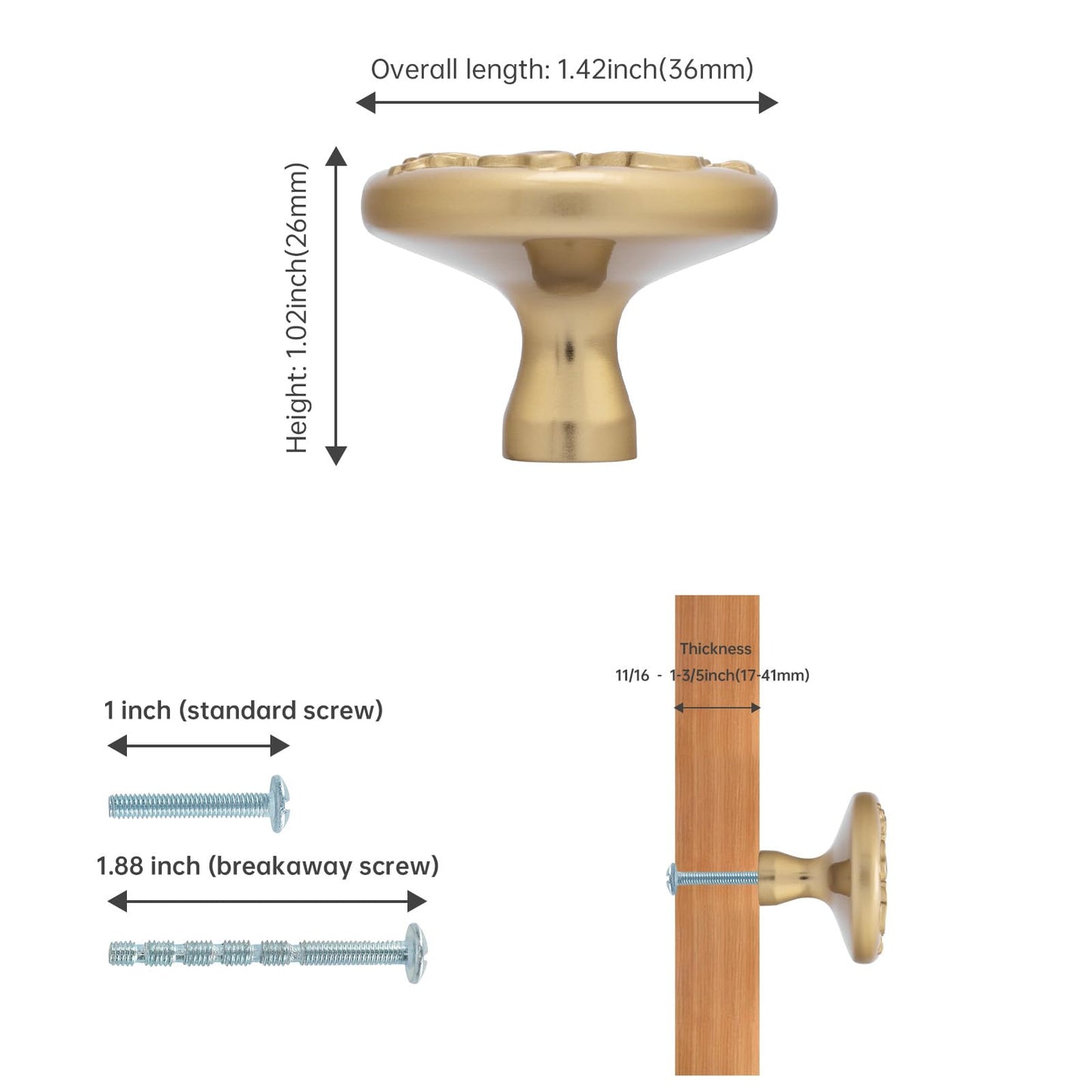 Rergy 2 Pack Cabinet Knobs for Drawer Dresser Closet, Flower Shape Lemen Gold Drawer Knobs, Brushed Brass Cabinet Hardware, Pulls Handles Single Hole