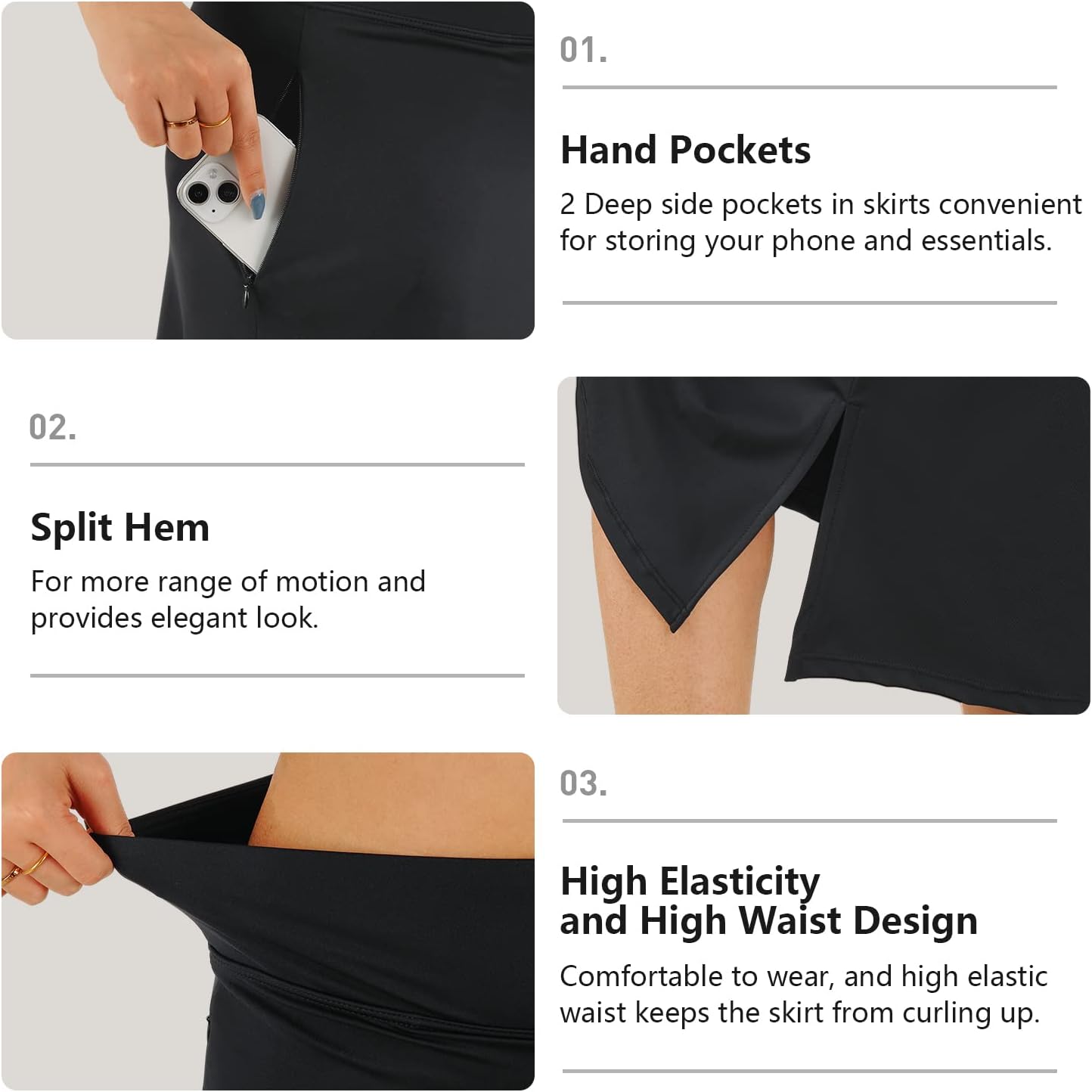 Skiennix Women's Athletic Skorts - Modest Knee-Length Running Skirt in Stylish Midi Design