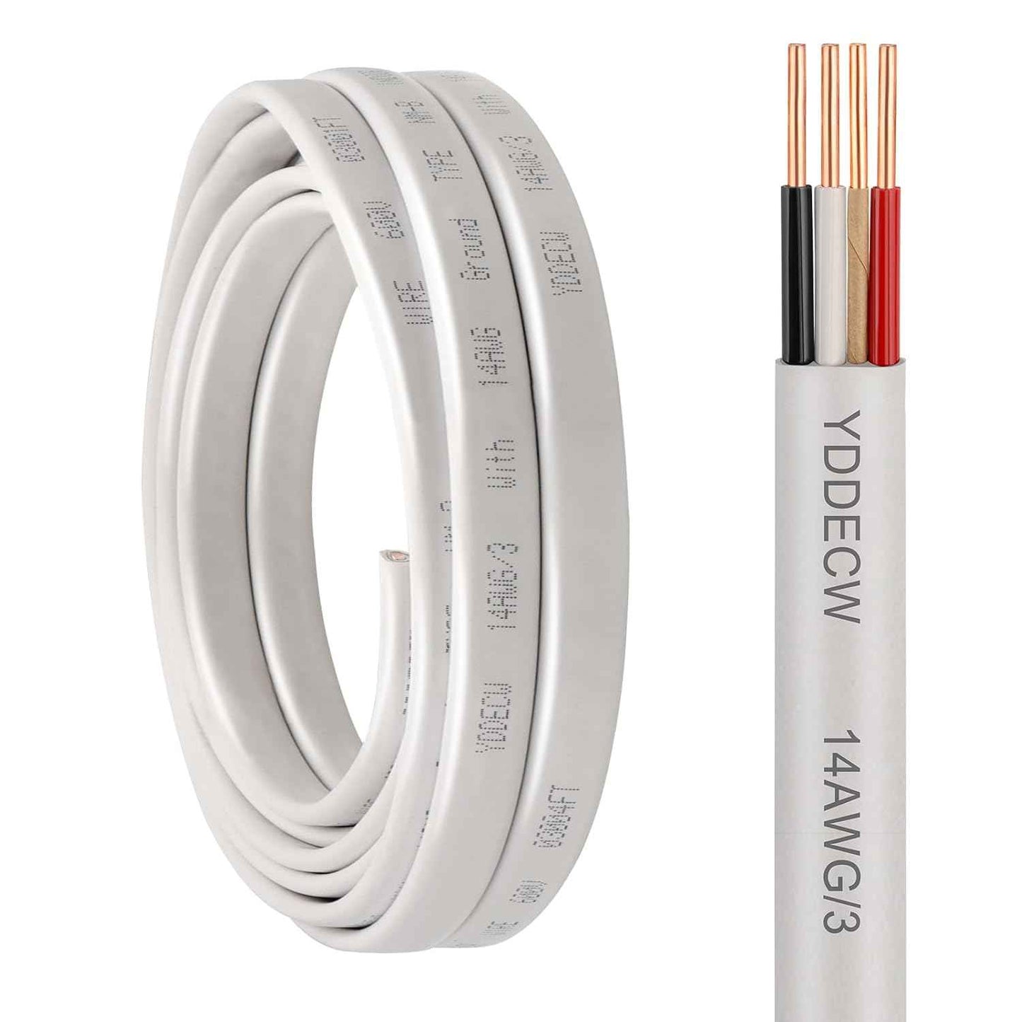 14 Gauge NM-B Wire with Ground - 50FT Pure Copper Indoor Electrical Cable for Outlets & Switches