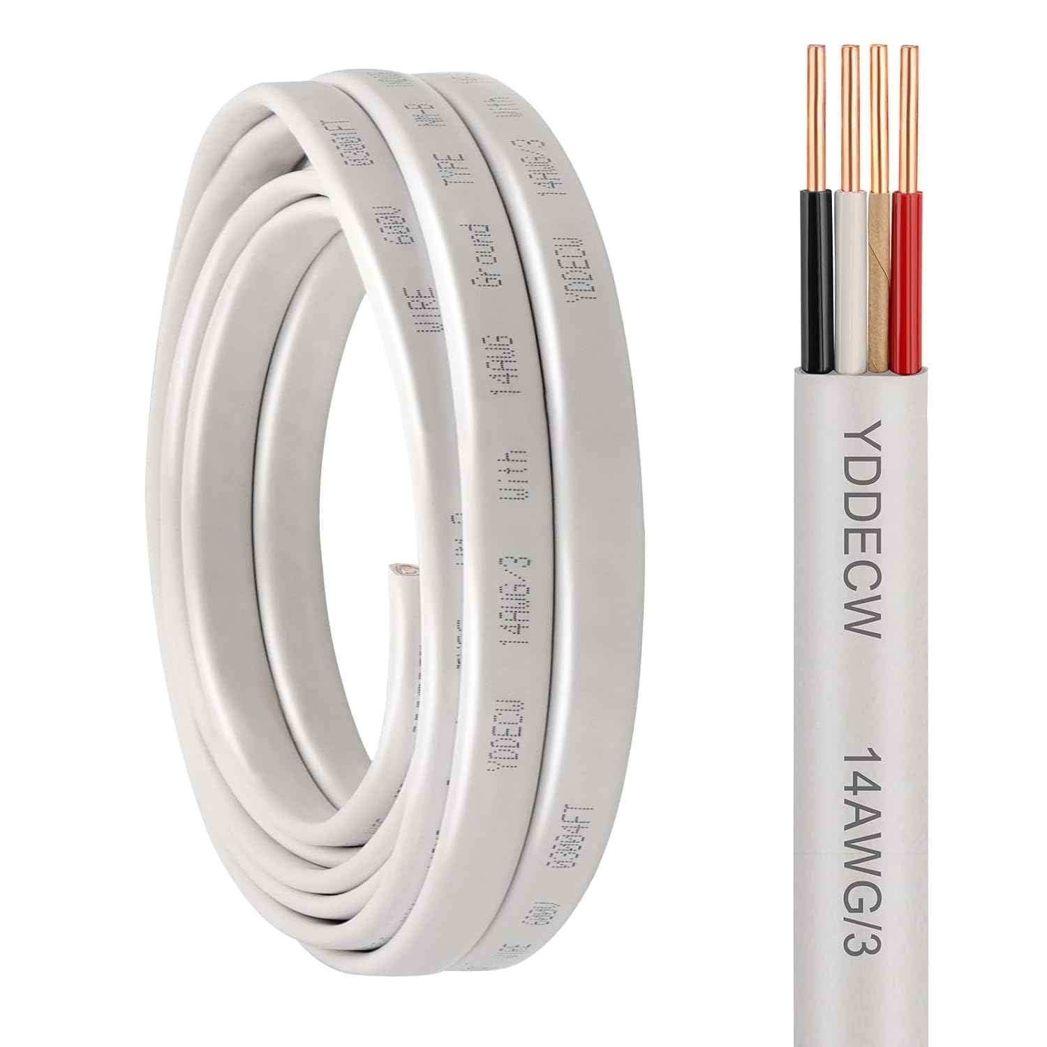 14 Gauge NM-B Wire with Ground - 50FT Pure Copper Indoor Electrical Cable for Outlets & Switches