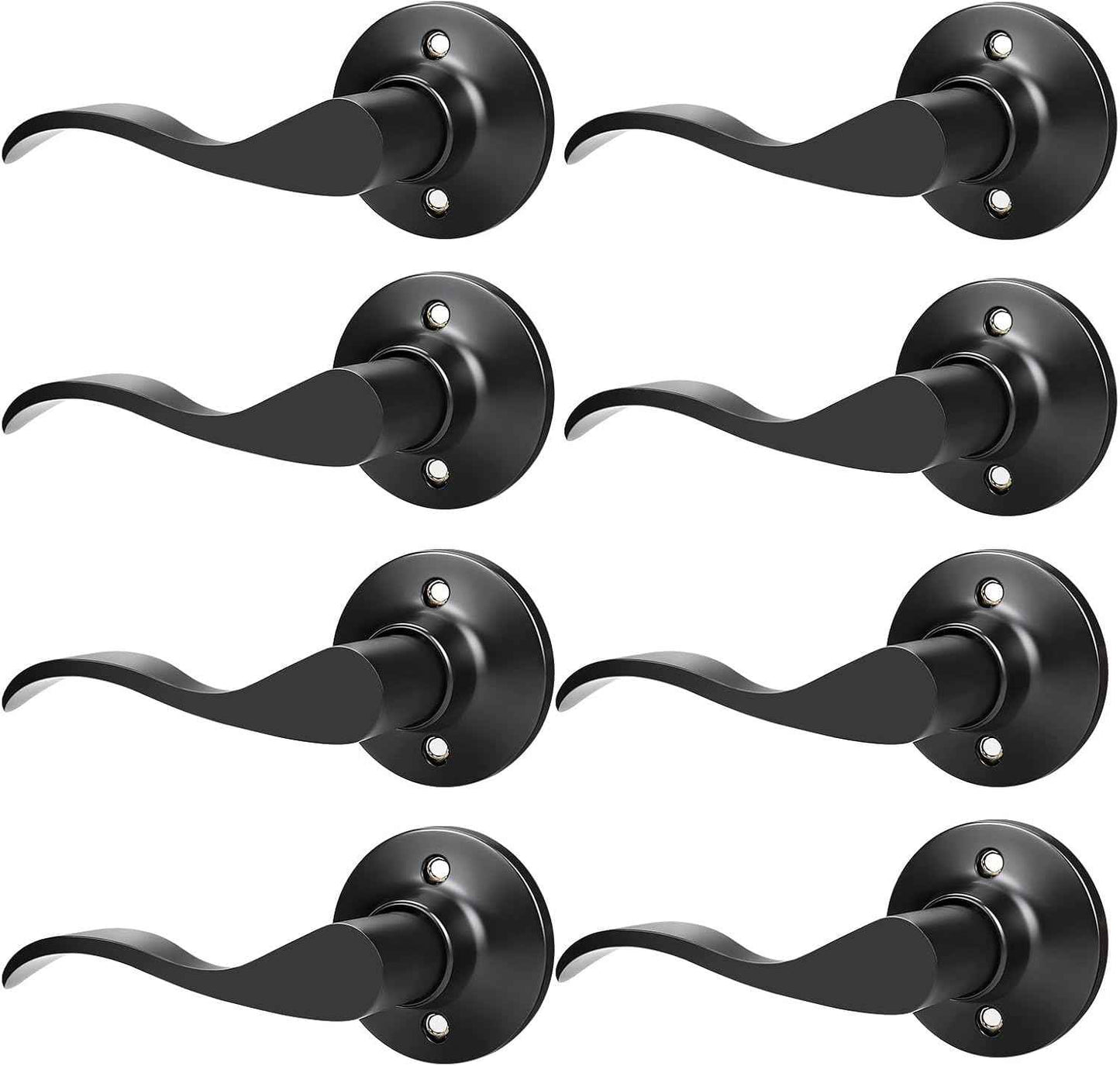 Black Privacy Door Levers - 6 Pack Keyless Modern Wave Handles for Bedrooms