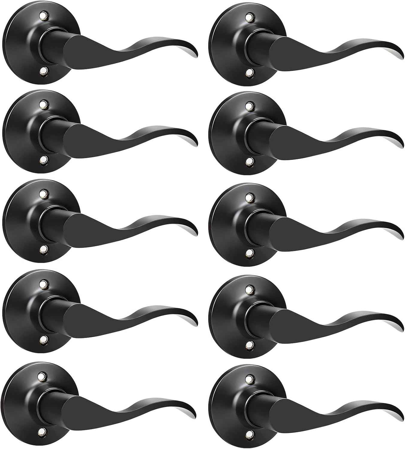 Black Privacy Door Levers - 6 Pack Keyless Modern Wave Handles for Bedrooms