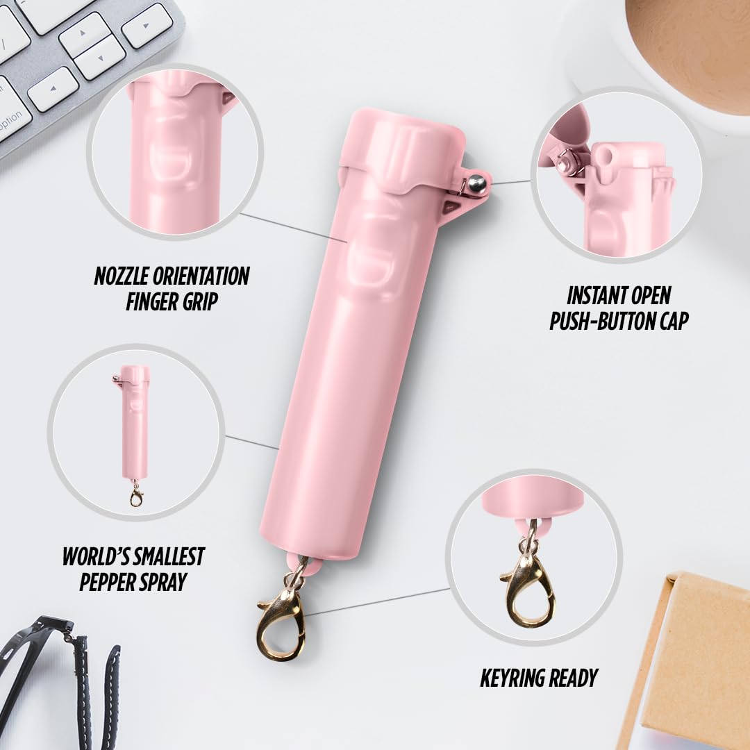 Guard Dog Security Packin' Heat, World’s Smallest Pepper Spray Self Defense for Women, Police Strength with Keychain Snap Clip, Compact Design, Long Range, UV Dye, Push-Button Safety Cap