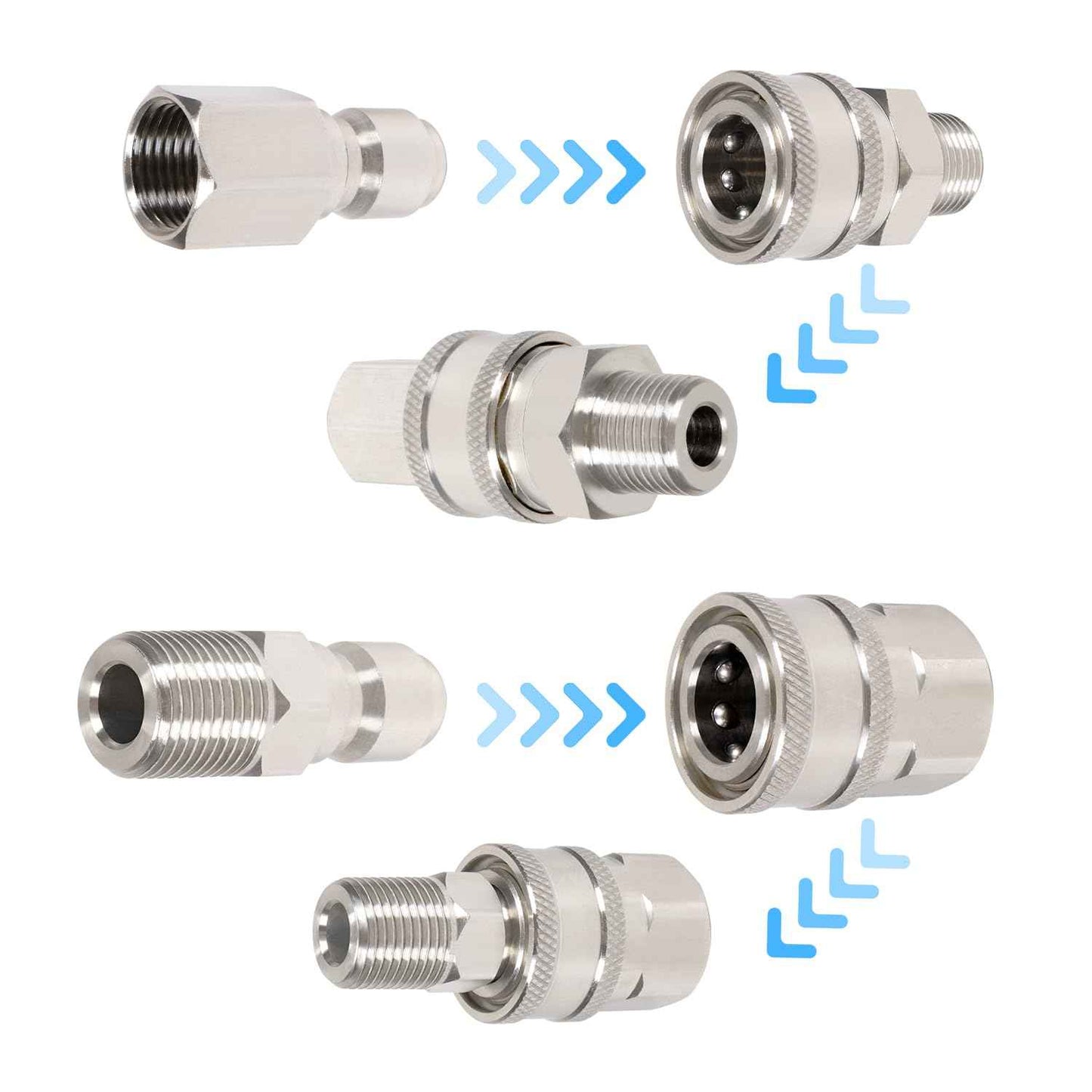3/8 Inch 3/8'' Pressure Washer Quick Connect Fittings Stainless Steel Adapter Set for NPT Male and Female Thread Kit