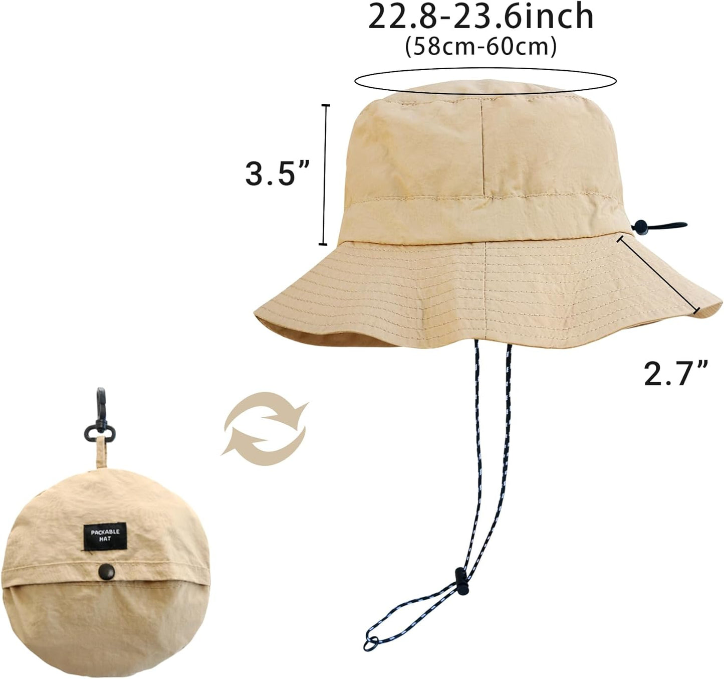 PFFY Quick Dry Waterproof Bucket Hat - Packable Outdoor Sun Hat for Men & Women with Detachable Chin Strap