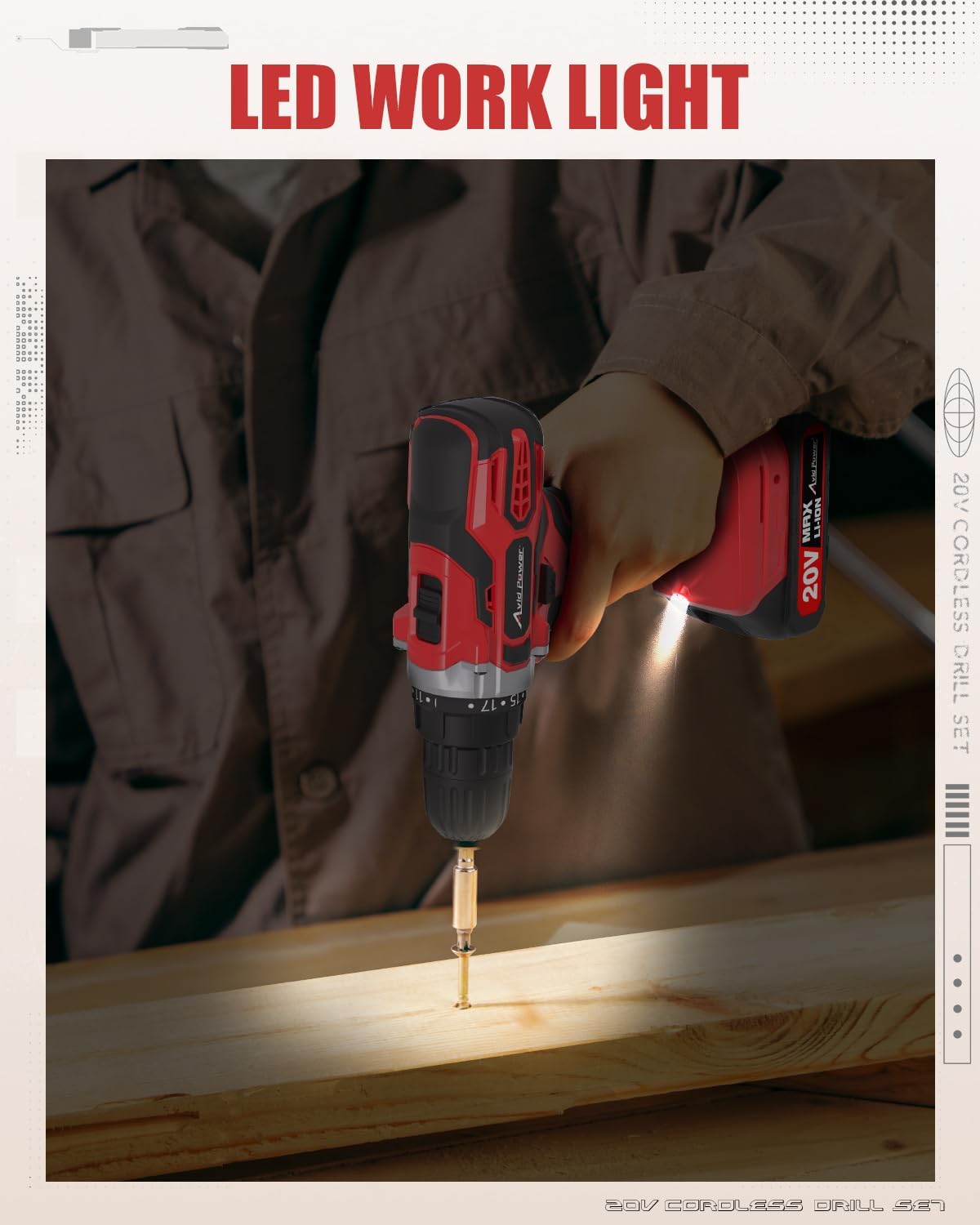 AVID POWER 20V MAX Cordless Power Drill Kit with Battery & Charger - 19 Torque Settings, 22 Bits