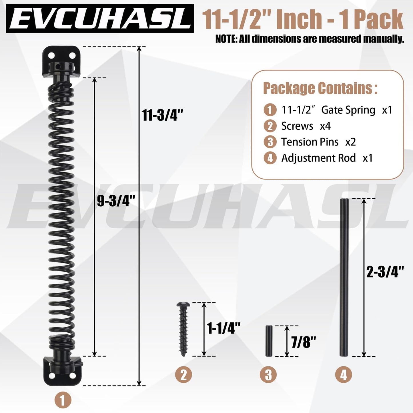 EVCUHASL 11-1/2" Gate Spring Self Closing Heavy Duty Door Springs to Close Door, Automatic Gate Closer with Adjustable Tools for Metal Gates, Wooden Fences and Vinyl Fence Gates(Black, 1 Pack)