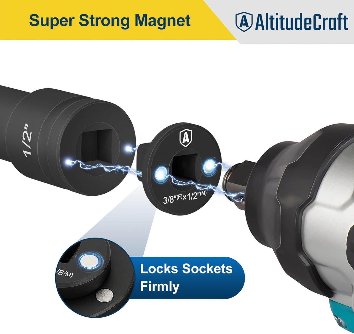 Low Profile Impact Socket Adapter Set - 4PC Drive Ratchet Adapters for Tight Spaces, 3/8" to 1/2", 1/4" to 3/8", 3/4" to 1", 1/2" to 3/4"