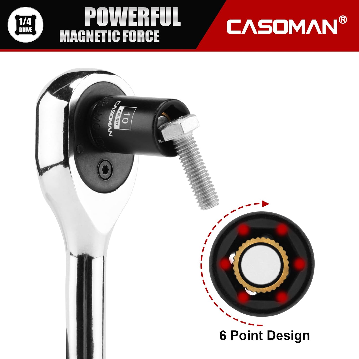 CASOMAN 1/4" Drive 10mm Shallow Magnetic Impact Socket, Metric, 6-Point, CR-MO with Black Phosphate Finish