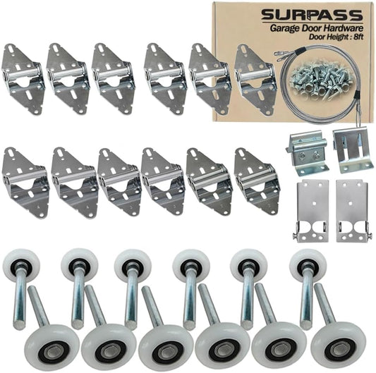 Garage Door Hardware Kit - Rollers, Hinges, Brackets & Wire Rope for 8' Doors
