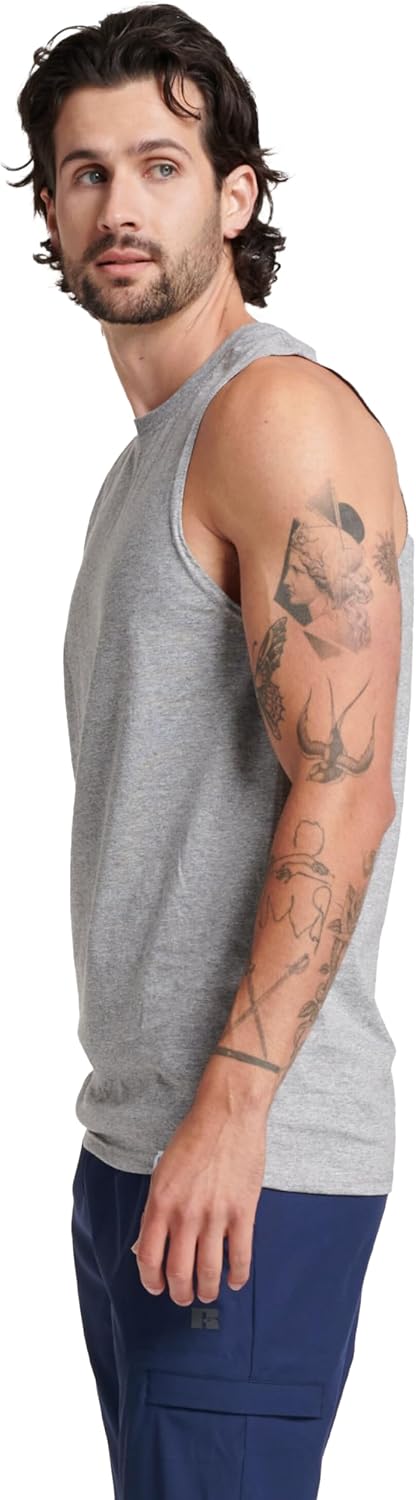 Russell Athletic Men's Sleeveless Muscle Shirts - Moisture-Wicking Cotton Blend, UPF 30+, Sizes S-4X