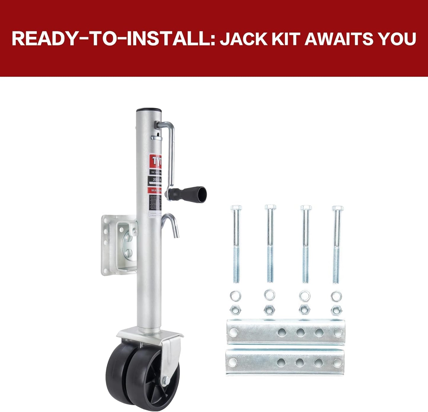 TYT Heavy-Duty Boat Trailer Jack - 2000 lbs Capacity, 12-Inch Lift, Zinc-Plated with 6-Inch Dual Wheels