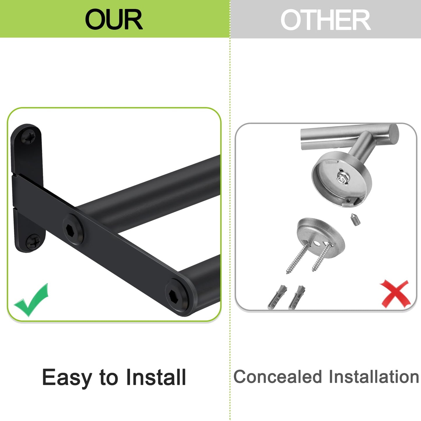 XEENEW Double Towel Bar, 24 Inch Towel Racks for Bathroom, Stainless Steel Bathroom Towel Holder, Towel Rack Wall Mounted Towel Hanger Towel Rod, Matte Black