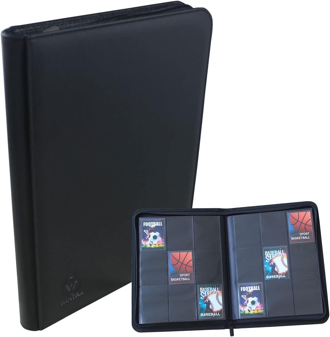Premium 360 Pockets Black Zippered Playing Card Binder - Durable Trading Card Holder with 20 Sleeves