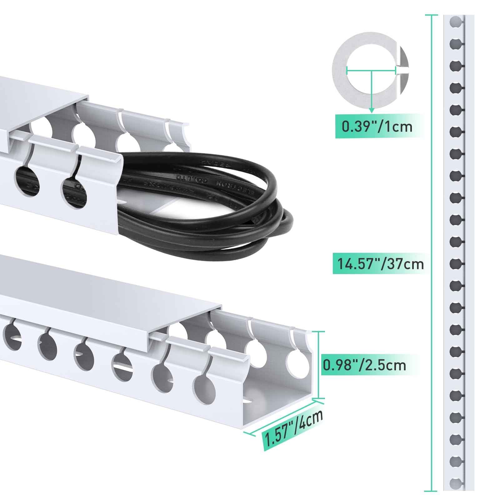 Updated White Cable Raceway Kit, 77 (5x15.5) inch Open Slot Wire Covers for Cords, Cable Management System to Hide Under Desk/TV/Computer/Net/Power Cords(Pack 5)