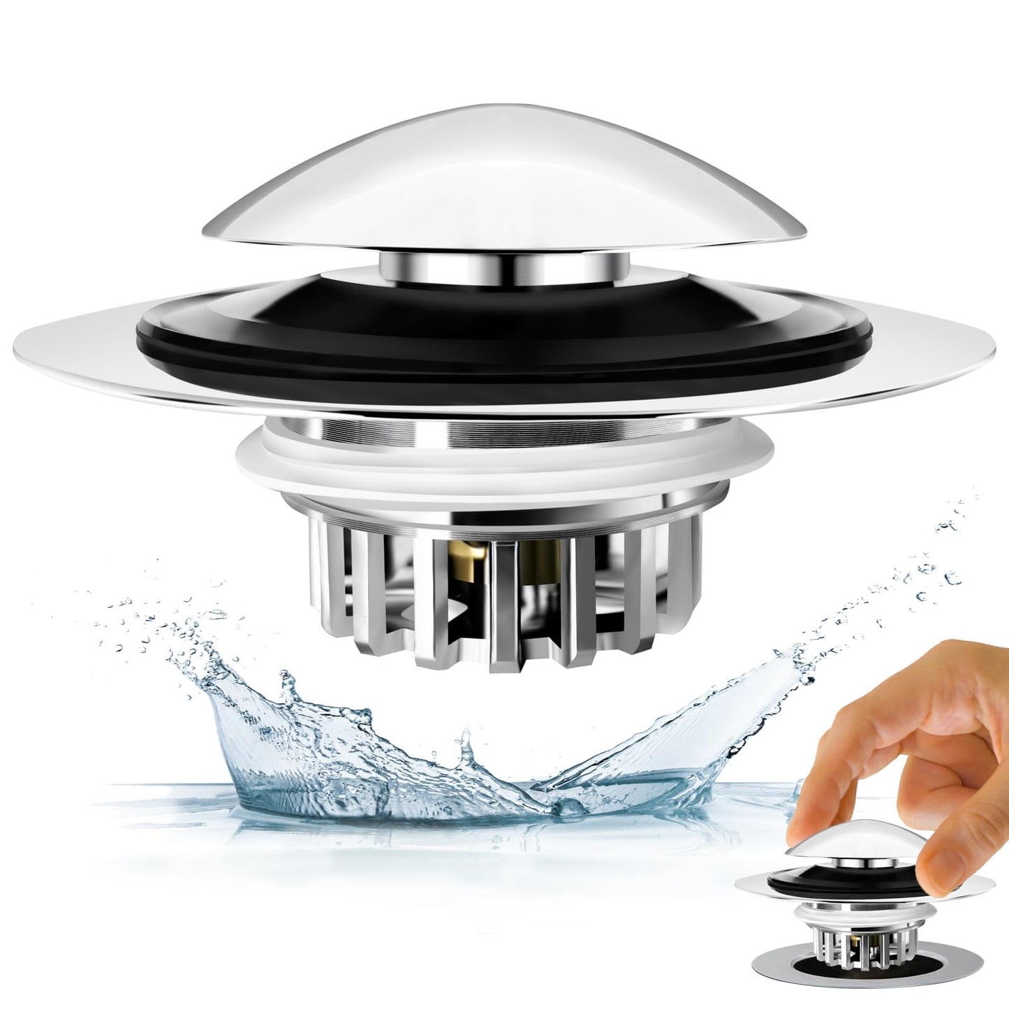 BAOLSLS Bathtub Drain Stopper, Pop Up Tub Drain Hair Catcher, Bath Tub Drain Plug and Cover for 1.45-1.8in Drain Hole, Replaces Lift and Turn, Tip Toe or Trip Lever, Silver