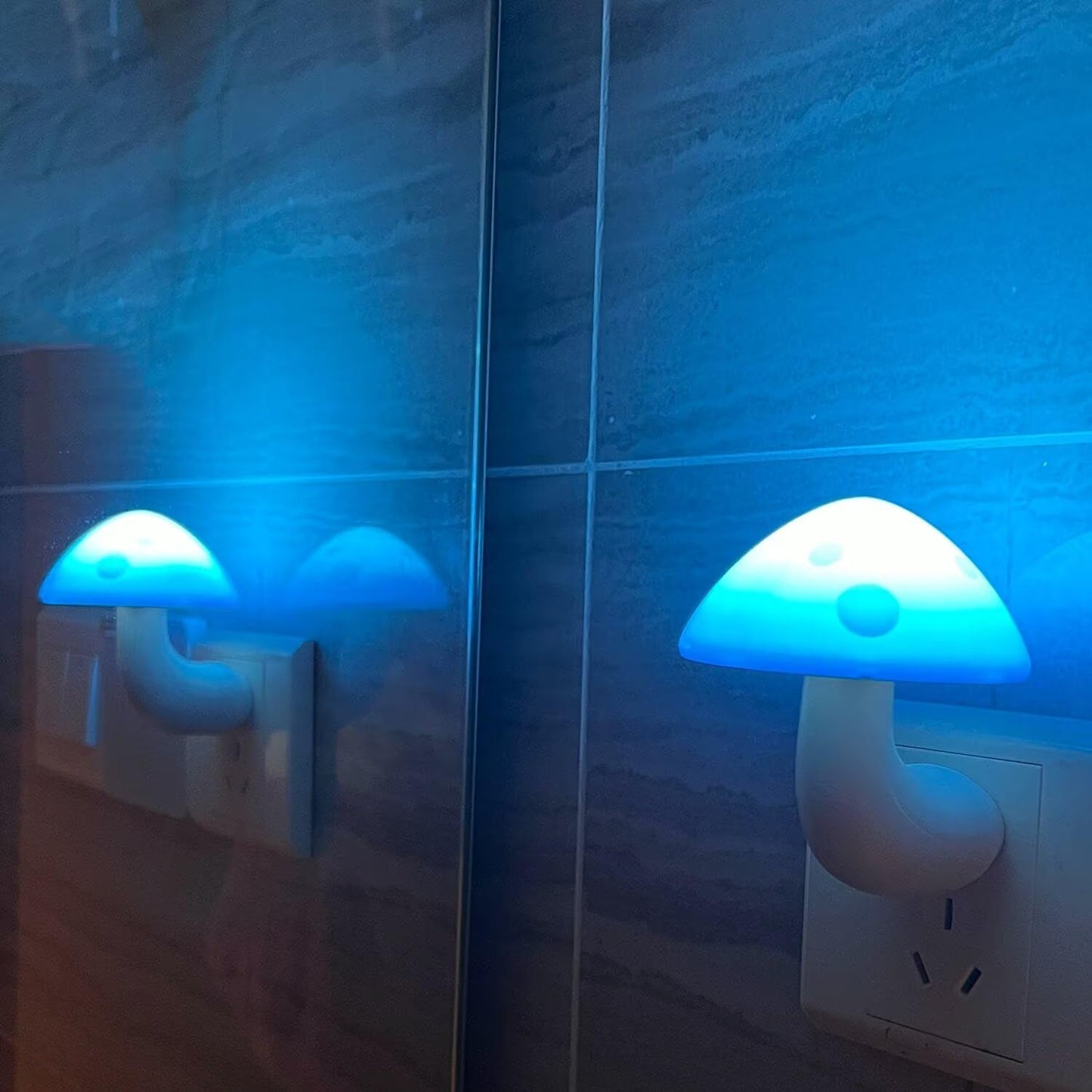 HEIVMIR Cute Mushroom Lamp 2 PCS Set Blue Bedside Sensor Night Light Control Plug-in Led Light for Bedroom Sleep Night Light Atmosphere Light(Blue)