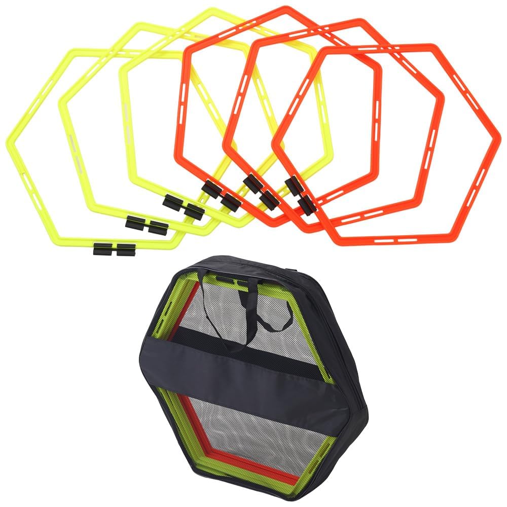 Japard Hex Agility Rings for Speed Training & Agility Footwork Training Speed Hurdles Ladder with Carrying Bag (Six (6) Rings)