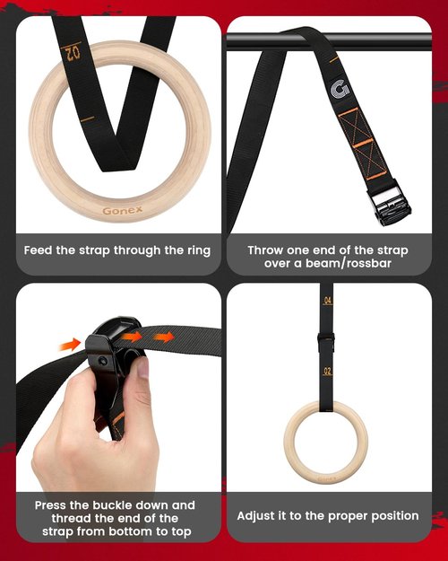 Gonex Wooden Gymnastic Rings - Adjustable 8.5 ft Straps for Outdoor Workouts & Quick Installation