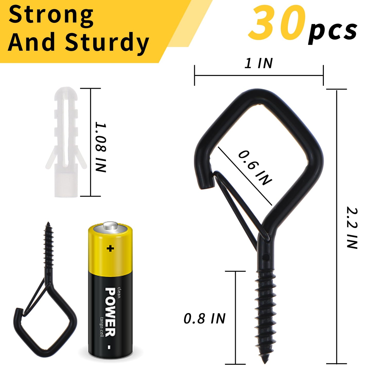 30 PCS Cup Screw-in Hanger Hooks with Safety Buckle, Windproof Screw Hooks Perfect for Hanging Outdoor String Lights, Plants, and Patio Lights,for Ceiling and Wall Mount, 2.2 Inches in White