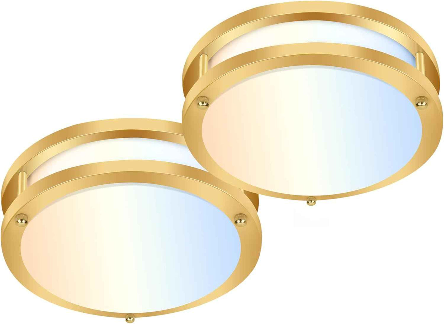 Adjustable 13-Inch Gold LED Flush Mount Ceiling Light Fixture - Dimmable 2700K-5000K for Hallway, Bathroom & Kitchen (2-Pack)