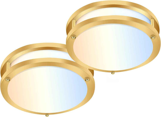 Adjustable 13-Inch Gold LED Flush Mount Ceiling Light Fixture - Dimmable 2700K-5000K for Hallway, Bathroom & Kitchen (2-Pack)