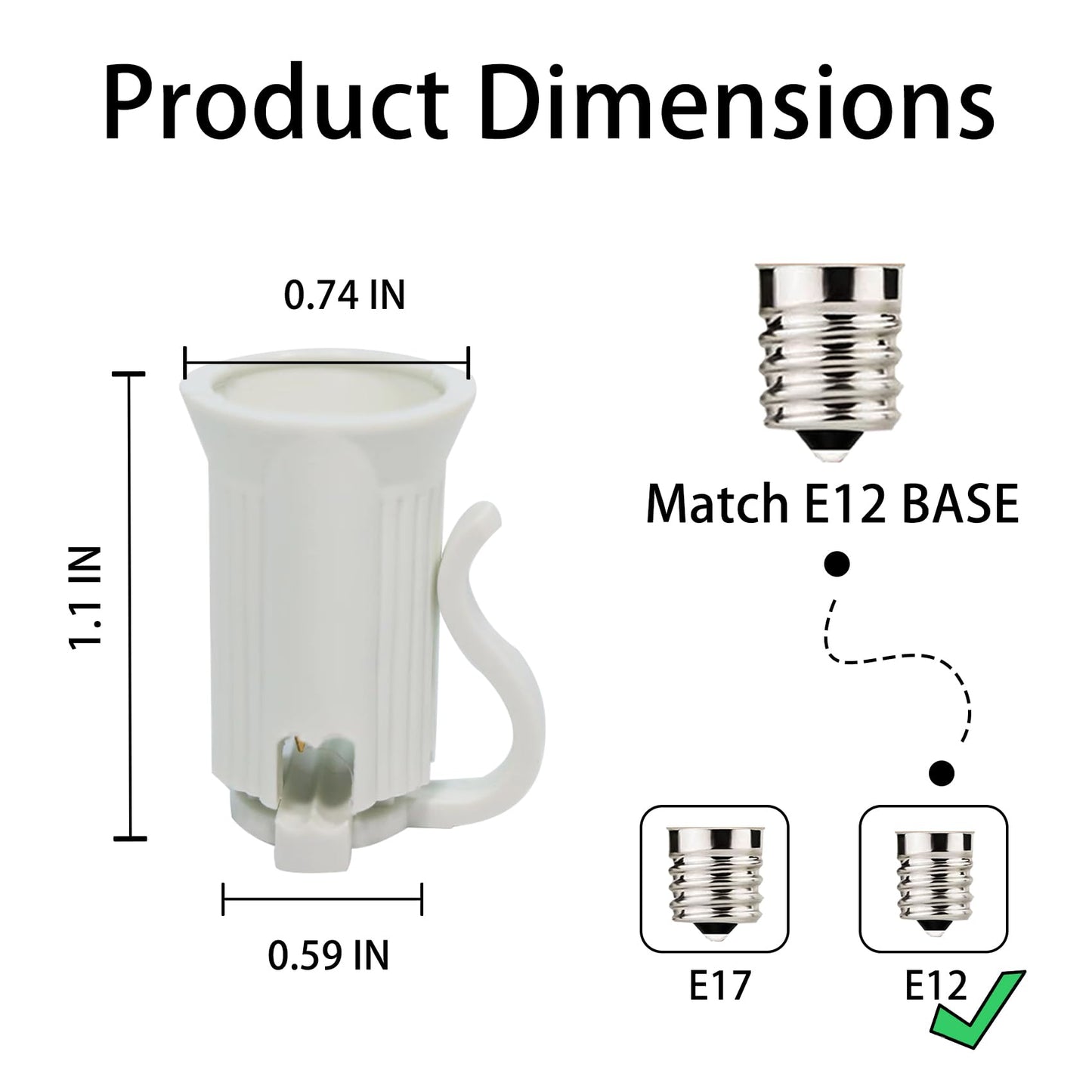 Encoidoz 25PCS C7 E12 Replacement Bulb Sockets & 1PC Vampire Plugs & 1 Wire Connector, C7 White Light Socket SPT-1 Christmas String Light Replacement Lamp Holder(E12, White, SPT-1)