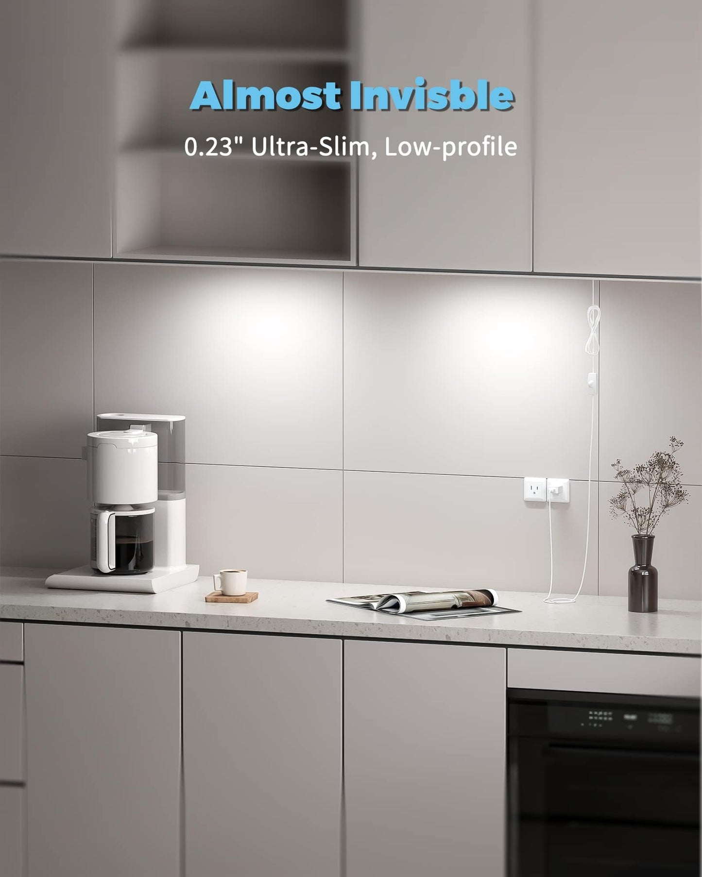 ASOKO HOME Dimmable Wired Under Cabinet Lighting - 2 Pack of 12-Inch Cold White 6000K Linkable USB LED Lights for Kitchen, Desk, Sink, and Workbench