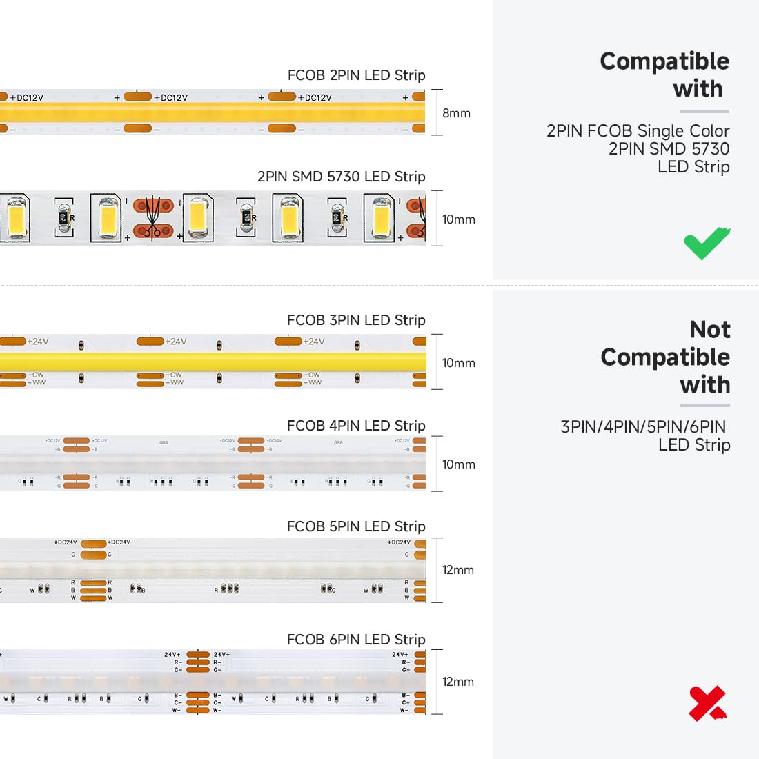 BTF-LIGHTING 10 Pairs 16cm 20AWG Barrel Plug Connector 5.5mm x 2.1mm Male/Female to Wire DC Power Pigtail Cable Connector Plug for 2PIN FCOB COB LED Strip Lights