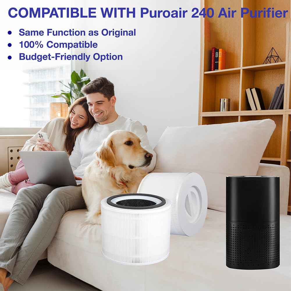 240 Replacement Filter Compatible with Puroair 240 Air Purifier,3-In-1 Filtration with True HEPA 14 and Activated Carbon Filter for Allergies, Pet Dander, Smoke, Odor, Dust, 2 Pack, White
