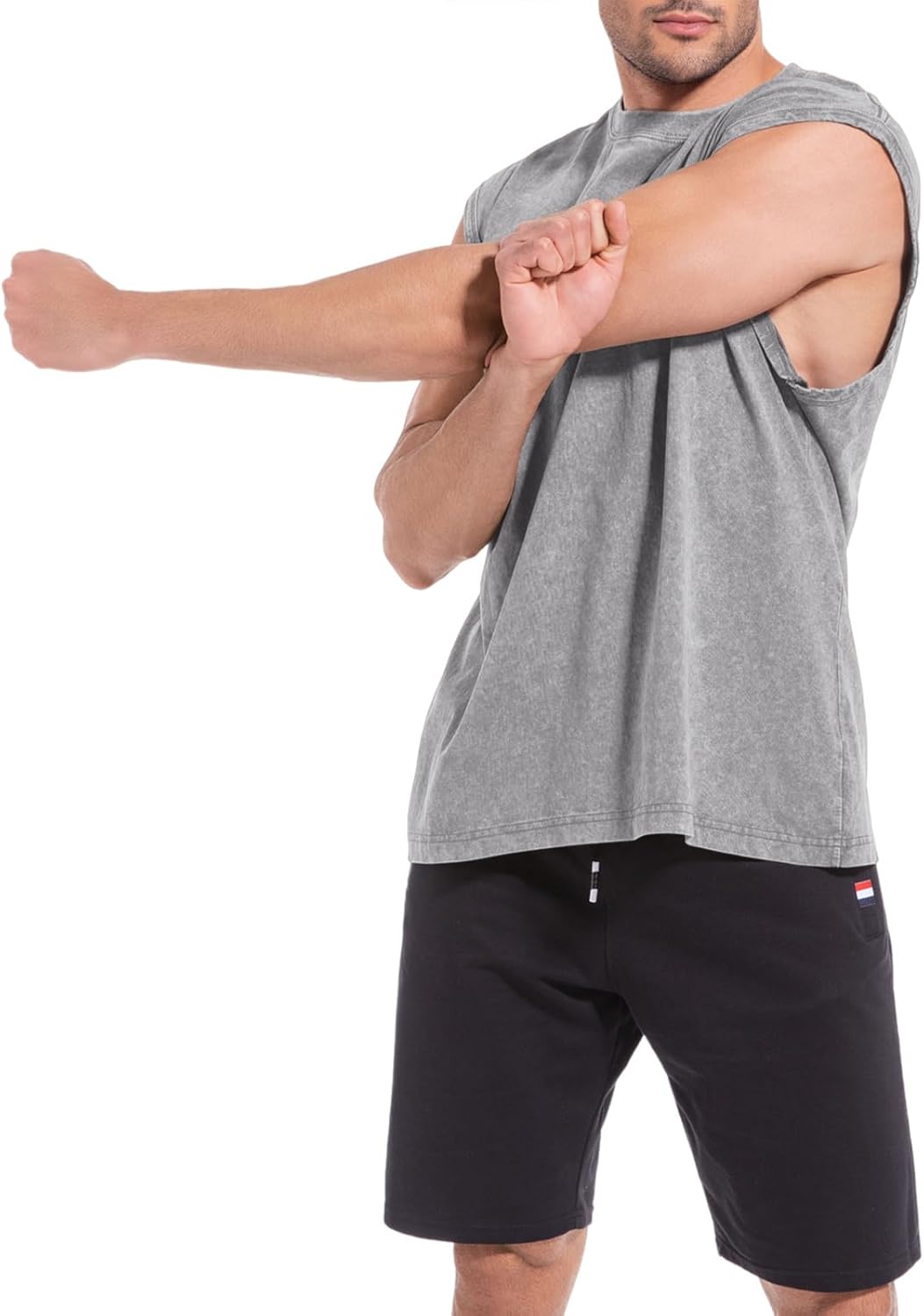 Wrenpies Sleeveless Muscle Cut Off Shirts - Acid Wash Cotton Gym Tank Tops for Men | Loose Fit Tees