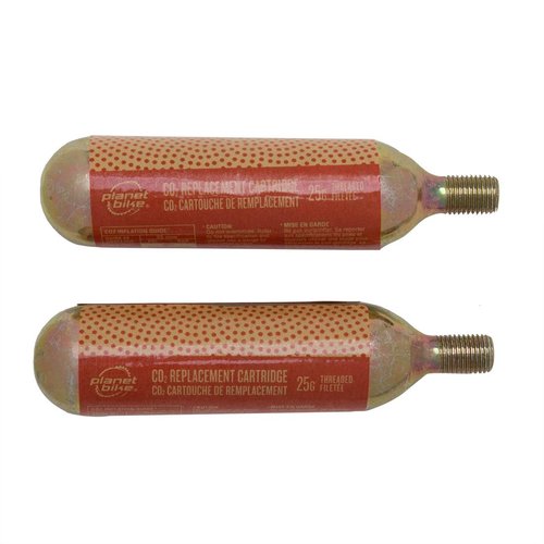 Planet Bike 25g Threaded CO2 Replacement cartridges - 2 Pack,Red/Gold