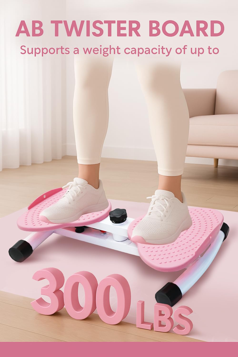 Waist Twister Machine Exercise, Adjustable Waist Twistting Fitness Tool with 300 lbs Weight Capacity, Abs Workout Equipment for Slim Waist and Core Ab Exercise, Noiseless Home Ab Twister Board for Women & Men, Pink