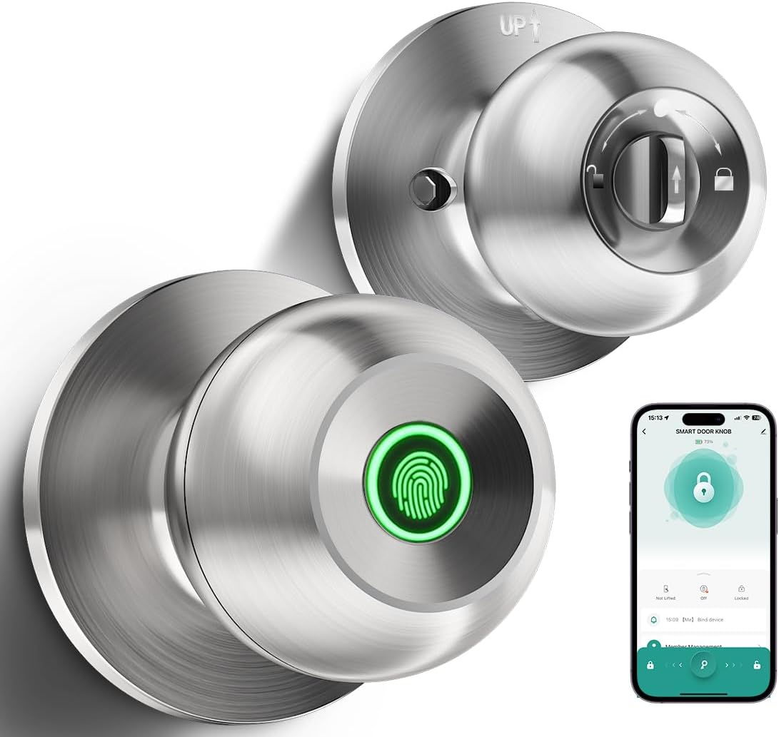 Smart Fingerprint Door Lock - Biometric Keyless Entry Knob with App Control for Home, Office & Garage