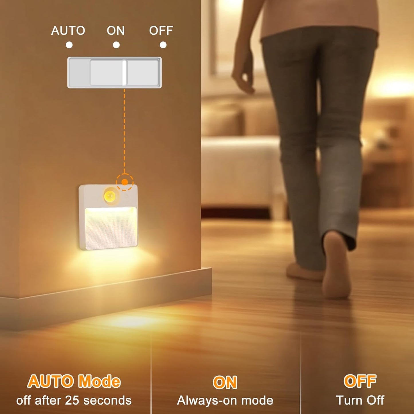 Rechargeable Motion Sensor Stair Lights - 8 Pack RGBW Battery Operated Night Lamps for Indoor Use