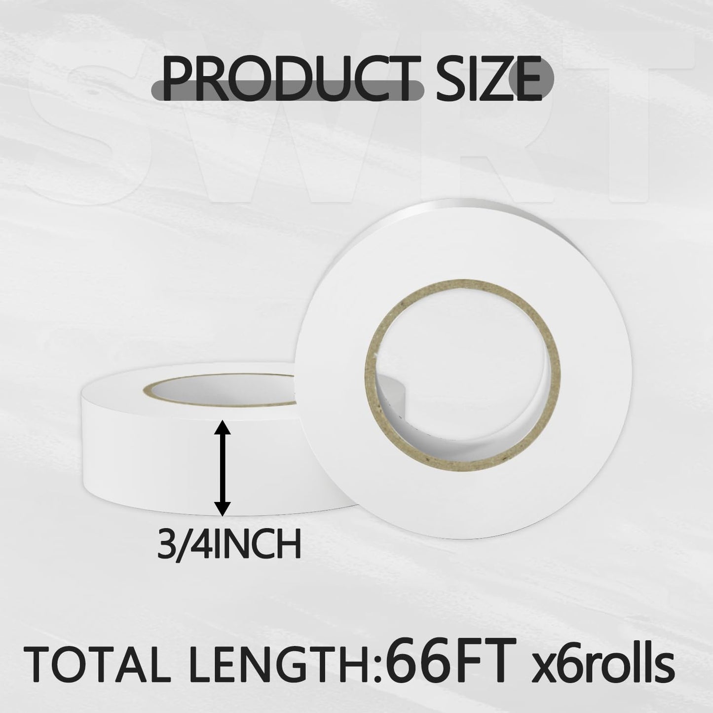 SWRT 6 Pack White Electrical Tape Waterproof, 0.7 in x 66 FT High Temp Electric Tape Under 600V for All Weather - UV Protection - Flame Retardant