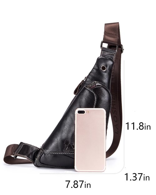 pundarika Genuine Leather sling bag for men women casual crossbody backpack small shoulder bag chest bag-Dark Brown