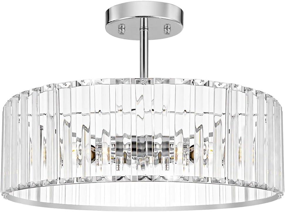 Modern Gold Crystal Ceiling Light Fixture - 11-Inch Semi Flush Mount Chandelier for Kitchen & Entryway