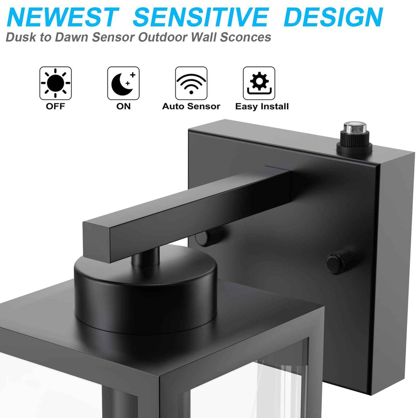 Tipace 2 Pack Outdoor Wall Lantern with Dusk to Dawn Sensor, Matte Black Sensor Exterior Light Fixtures,Exterior Wall Sconce with Clear Glass Shade(2700K E26 Bulbs Include)