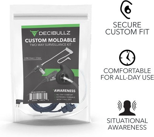 Decibullz Radio Headset - Awareness Surveillance Walkie Talkie Earpieces with Mic | Noise-Reduction, 2-PIN 2.5mm/3.5mm Compatibility