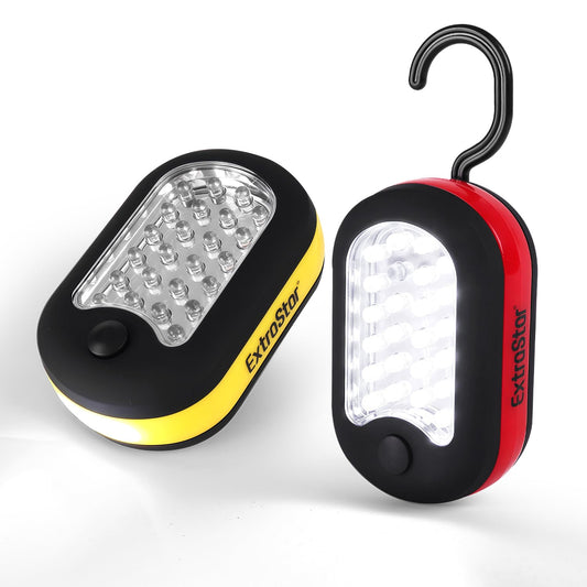 EXTRASTAR 3-in-1 LED Camping Light, Magnetic Work Light, Flashlight with Hook,120 Lumen. 2 Light Modes, Water Resistant, Battery Powered Light for Outdoor, Emergency, Garage, 2PCS
