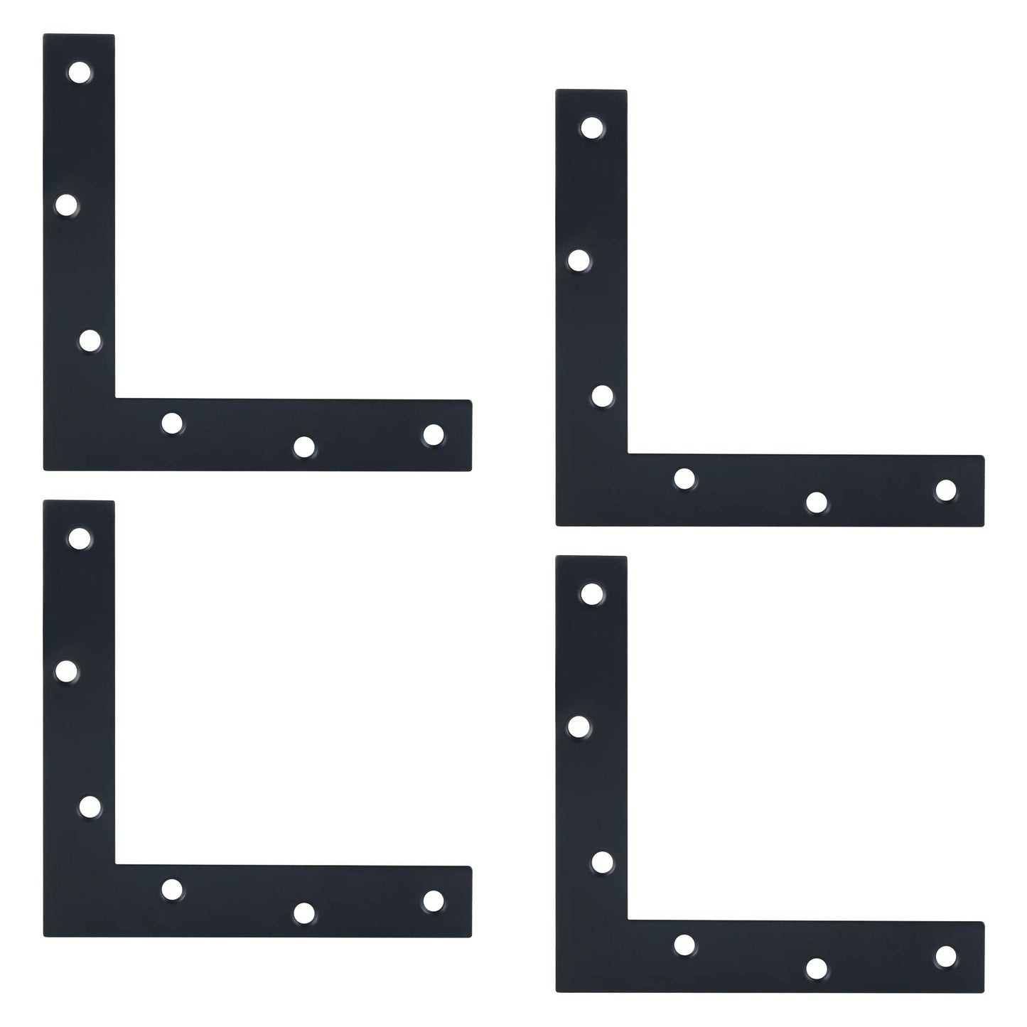 Alise Flat L Brackets for Wood,Black Flat Corner Brace Corner Brackets for Wood Frame Tables Chairs Sofas Beds Cabinets Doors and Windows,4.8x4.8'' Stainless Steel Mending Plates,Pack of 4